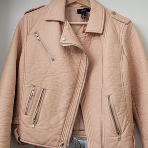 Salmon colored faux leather biker jacket